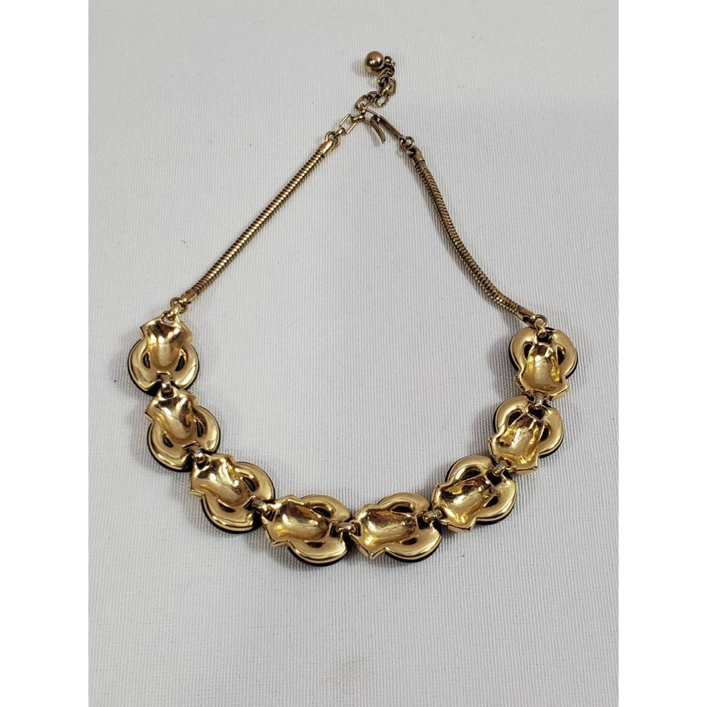 Vintage Trifari Gold Basket Black Enamel Rings Necklace - Picture 4 of 6